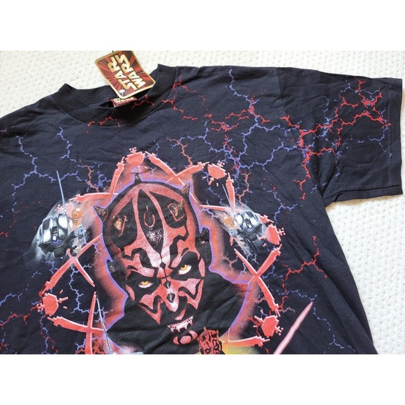 Vintage NOS NWT Star Wars Episode 1 electric Darth Maul Full front Print Shirt,L - Picture 4 of 8